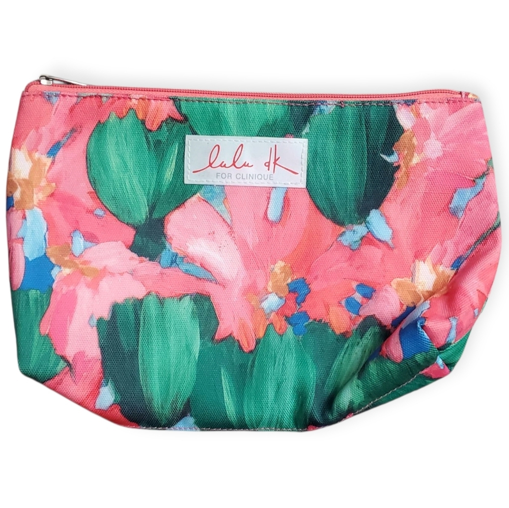 Clinique Pink and Green Floral Pouch